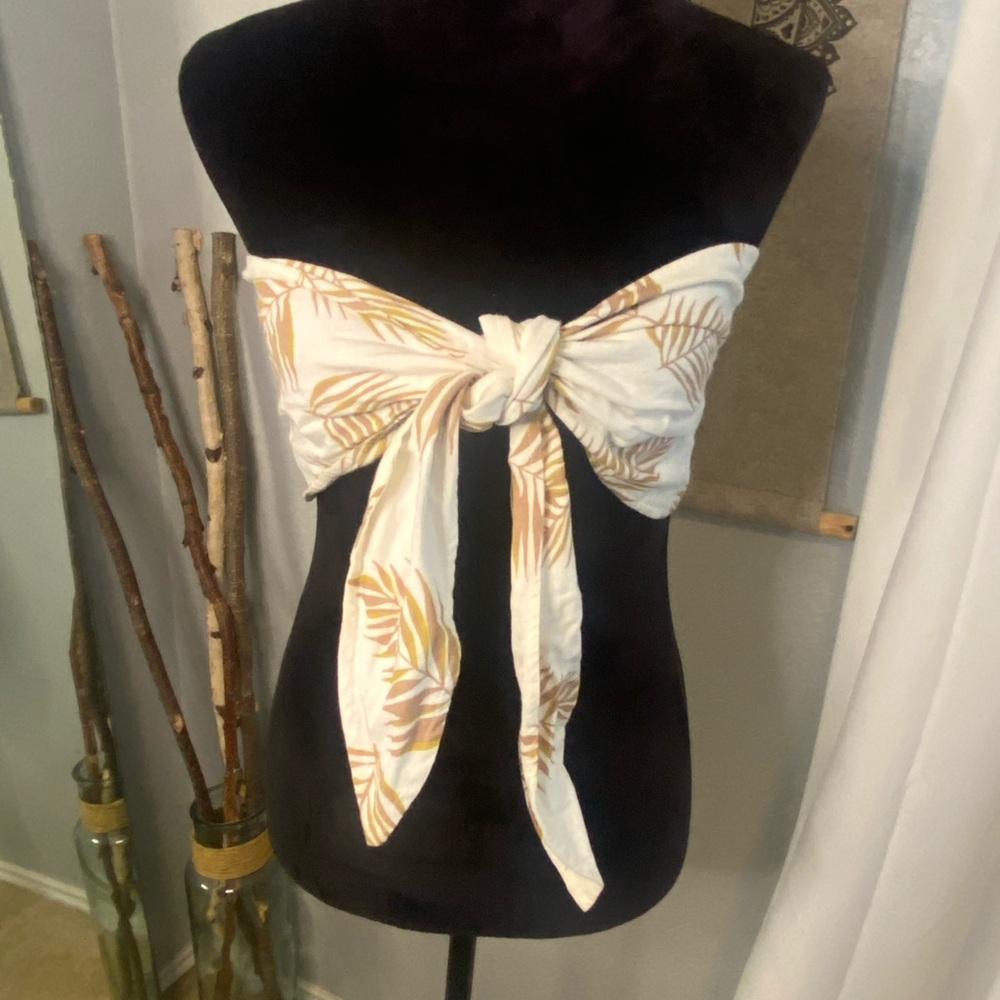 Billabong Cream and Brown Leaf Print Top